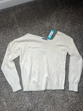 Stitch Fix Off-the-Shoulder, Asymmetrical Neckline, Cream Knit Sweater